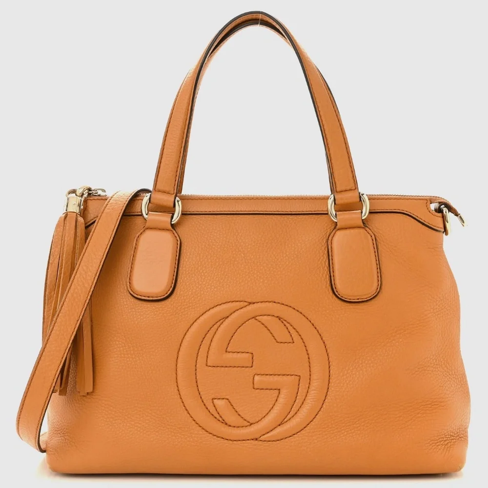 GUCCI Vintage Pebbled Calfskin Soho Two Way Top Handle Bag - Color Curcuma - Picture 1 of 13